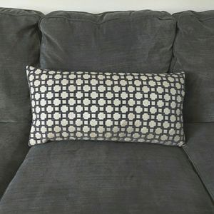 Trellis Pattern Lumbar Pillow in Off-White & Gray